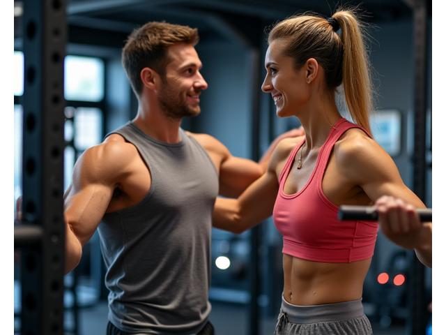 Entrenador personal con cliente en sesión de entrenamiento