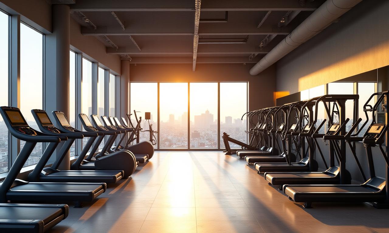 Interior moderno de un gimnasio con luz natural, equipamiento de última generación y espacio amplio